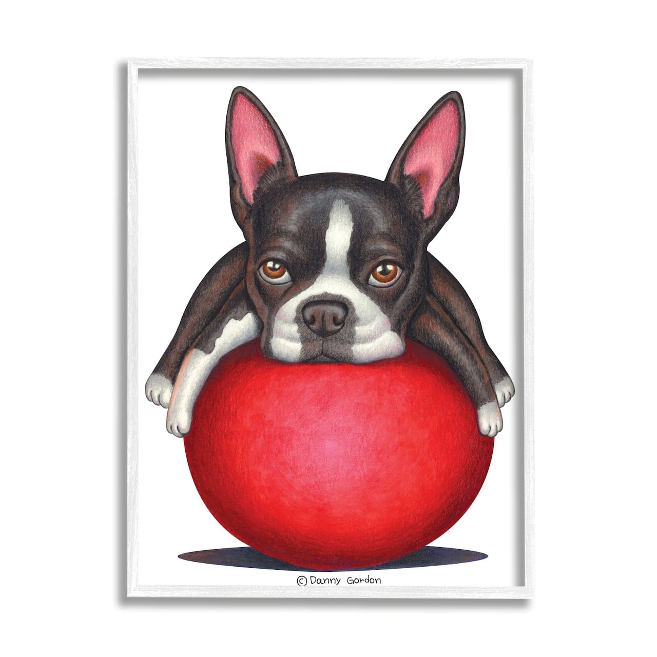 Stupell Industries Boston Terrier Big Red Ball Pet Dog Illustration Framed Wall Art